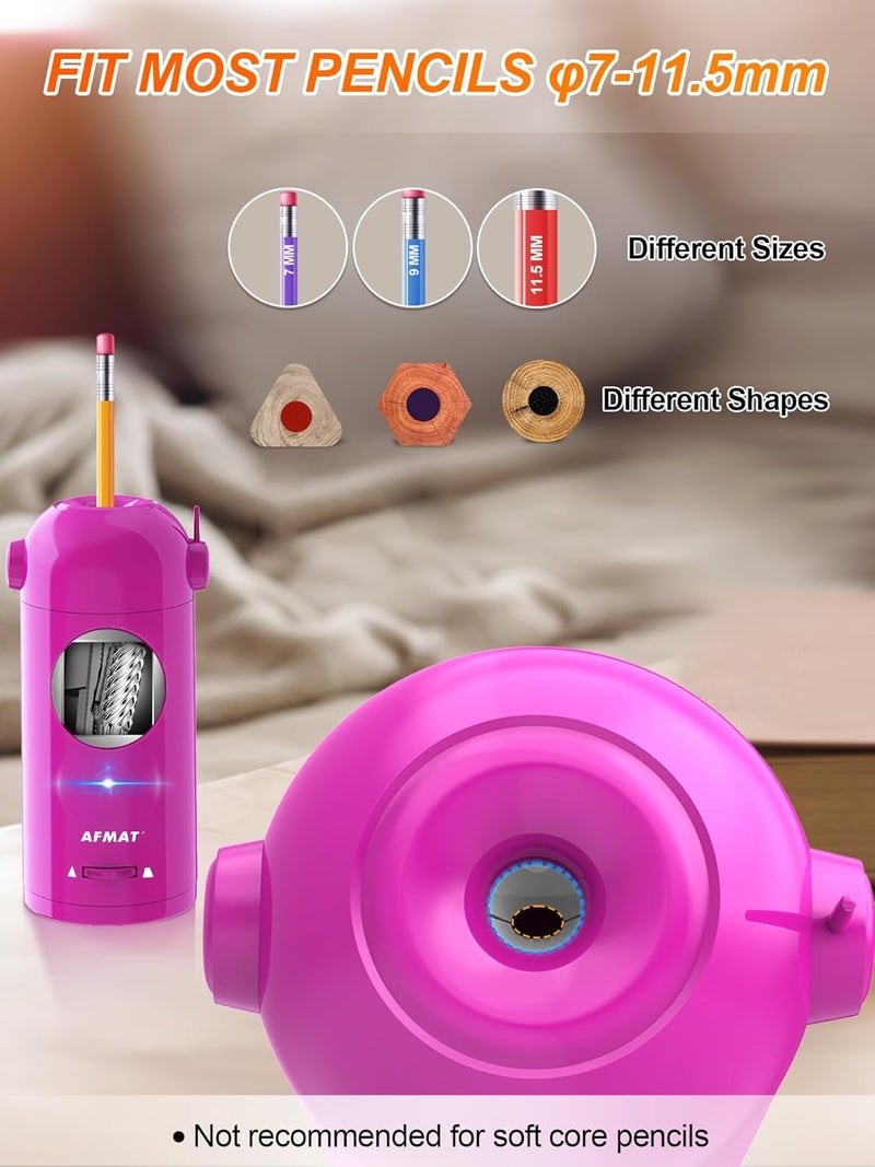 AFMAT Electric Pencil Sharpener, Fully Automatic Pencil Sharpener for Classroom, 7-11.5mm Colored/Jumbo Pencils, Auto in & Out, Rechargeable Hands-Free Sharpener for Home Office PSX5, Pink - Image 3